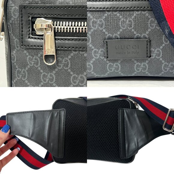 $1100 GUCCI Charcoal GG Supreme Multi Monogram Canvas Belt Bag - Picture 11 of 12